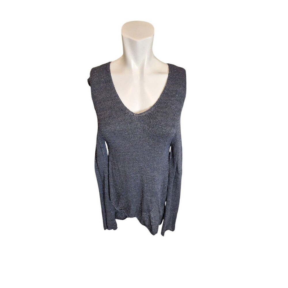Eileen Fisher Vintage Sweater Layered Asymmetric Sweater Vneck Bluegray Sz M/L